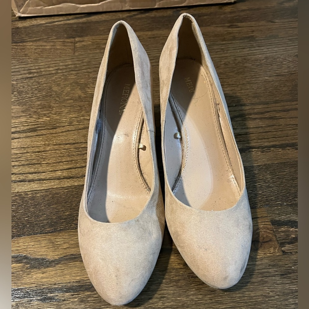 Nude suede wedges